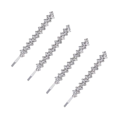 4 Stück Strass-Haarnadeln, glitzernde Kristall-Metall-Haarspangen, Griffe, einreihig, schmal, Strass, Bobby-Pin für Bräute und Mädchen (4, Silber) von pegzherx