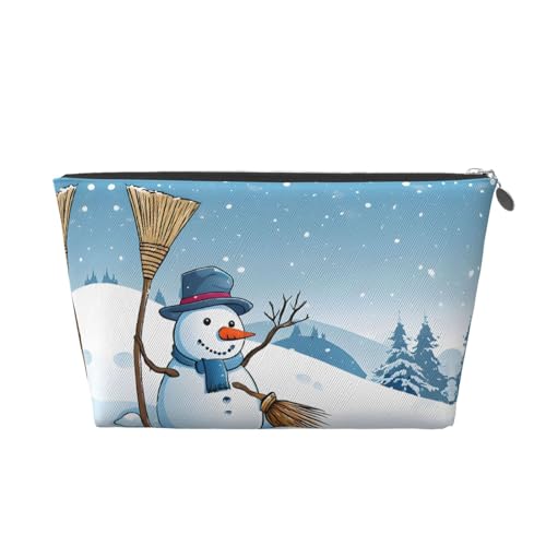 (Frohe Weihnachten und Schnee) Reise-Kulturtasche aus Leder mit Reißverschluss, Kosmetiktaschen für Damen, kleine Make-up-Tasche für die Handtasche, tragbare Reise-Kosmetiktasche, Geschenktasche von peiyeety