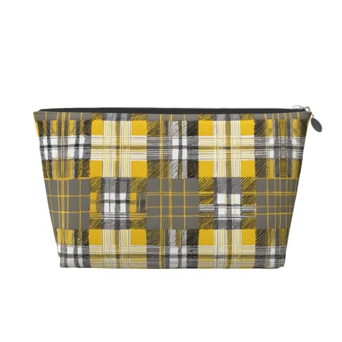 (Gelb, Grau, Schwarz, Kariert) Reise-Kulturtasche aus Leder mit Reißverschluss, Kosmetiktaschen für Damen, kleine Make-up-Tasche für die Handtasche, tragbare Reise-Kosmetiktasche, Geschenktasche von peiyeety