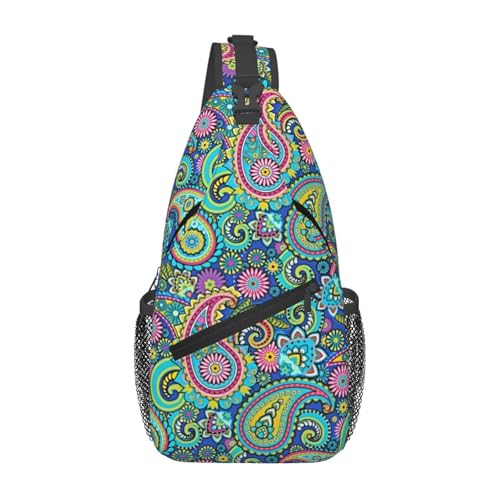 Blau Rosa Paisley Sling Bag Crossbody Rucksack Für Frauen Männer Reise Wandern Daypack Brust Schulter Tasche von peiyeety