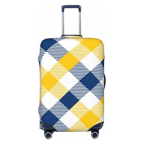 Blau-gelbe Gingham-Textur aus Rautenquadraten für Karierte Tischdecken, Kleidung, S-DRE Gepäckabdeckung, waschbare Kofferabdeckung – Reisemode, elastischer Kofferschutz, klein von peiyeety
