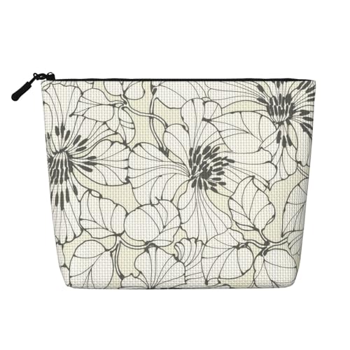 Blumen Großes Fassungsvermögen Damen-Make-up-Tasche, wasserdichtes Hanfimitat-Material mit Handreißverschluss, tragbar, Reise-Kosmetiktasche von peiyeety