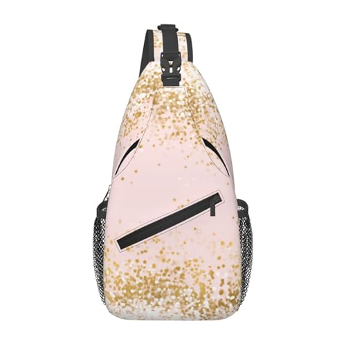 Blush Pink Weiß Gold Konfetti Glitzer Sling Bag Crossbody Rucksack für Damen Herren Reisen Wandern Tagesrucksack Brust Schultertasche von peiyeety