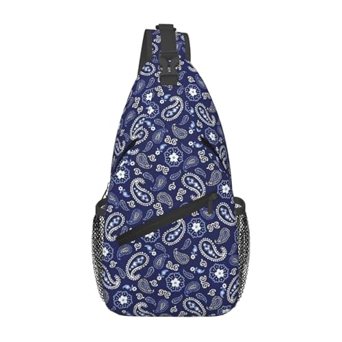Deep Sea Navy Paisley Sling Bag Crossbody Rucksack für Damen und Herren, Reisen, Wandern, Tagesrucksack, Brust-Umhängetasche von peiyeety