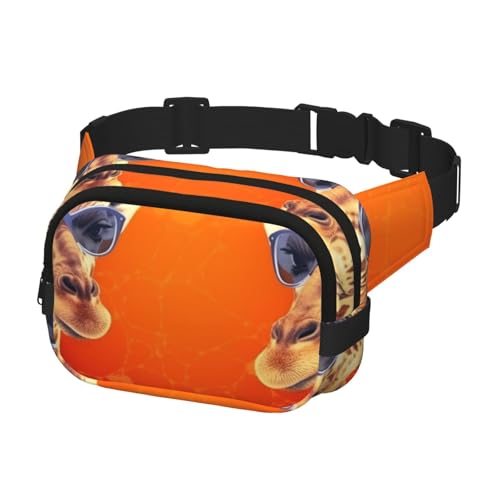Doppellagige Hüfttasche für Damen und Herren, Verstellbarer, wasserdichter Laufgürtel, multifunktionale Gürteltasche mit Giraffen-Sonnenbrille-Aufdruck für Reisen, Wandern und Fitness von peiyeety
