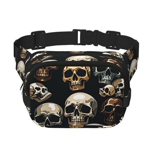 Doppellagige Hüfttasche für Damen und Herren, Verstellbarer, wasserdichter Laufgürtel, multifunktionale Gürteltasche mit Totenkopf- und Knochen-Aufdruck für Reisen, Wandern und Fitness von peiyeety