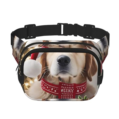 Doppellagige Hüfttasche für Damen und Herren, Verstellbarer wasserdichter Laufgürtel, multifunktionale Gürteltasche mit „Frohe Weihnachten-Aufdruck für Reisen, Wandern und Fitness von peiyeety