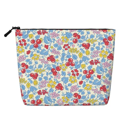 Erdbeerblumen-Make-up-Tasche für Damen mit großem Fassungsvermögen, tragbar, Kosmetiktasche für die Reise von peiyeety