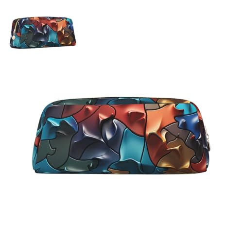 Federmäppchen aus Leder, erhabenes Puzzle mit Reißverschluss, tragbar, ästhetisch, wasserdicht, Stiftebox, süße Stifttasche fürs Büro von peiyeety