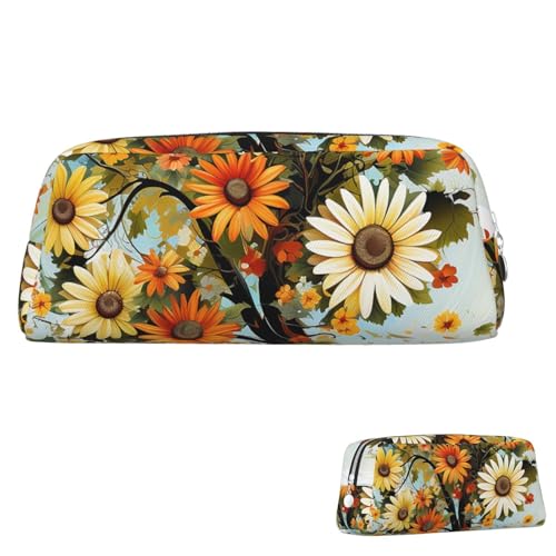 Federmäppchen aus Leder, große Kapazität, Federmäppchen, ästhetischer Stiftebeutel, Organizer mit Reißverschluss, tragbar, große Gänseblümchen, Schmetterlinge, Marien , Insekten, Stifttasche für Dam von peiyeety