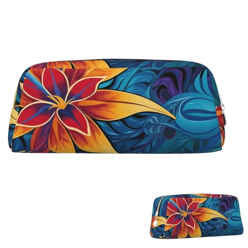 Federmäppchen aus Leder, großes Fassungsvermögen, Federmäppchen, ästhetischer Stiftebeutel, Organizer mit Reißverschluss, tragbar, großes tropisches Blättermuster für Stammesdesign, Stifttasche für von peiyeety