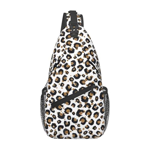 Gold Glitter Schwarz Leopard Animal Print Sling Bag Crossbody Rucksack für Frauen Männer Reisen Wandern Daypack Brust Umhängetasche von peiyeety