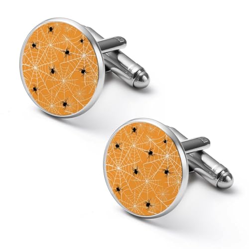 Halloween-Manschettenknöpfe mit Spinnennetz und orangefarbenem Muster, Smokinghemd-Manschettenknöpfe für Bräutigam, Ehemann, Vater, Freund, Geschenk von peiyeety