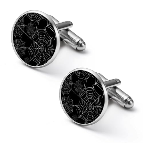 Halloween-Spinne, schwarzes Spinnennetz-Muster, runde Manschettenknöpfe, Smoking-Hemd-Manschettenknöpfe für Bräutigam, Ehemann, Vater, Freund, Geschenk von peiyeety