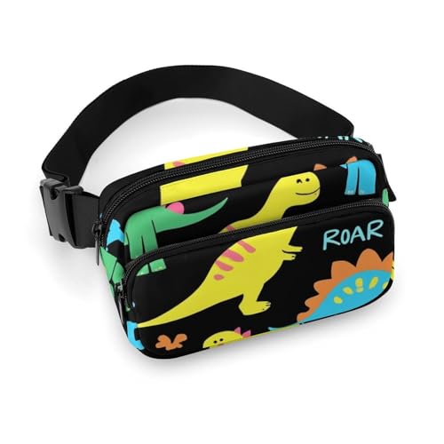 Kleine Herrentasche, tragbare Gürteltasche, modische Gürteltasche mit Kleiderdekor und verstellbarem Riemen, bunter Dinosaurier, Schwarz von peiyeety