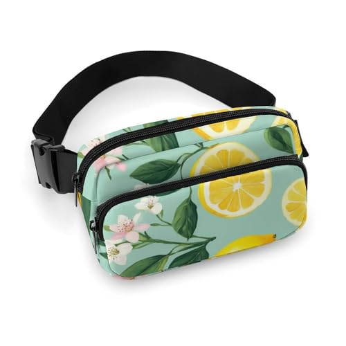 Kleine Packung, tragbare Gürteltasche, modische Gürteltasche mit Kleiderdekor und verstellbarem Riemen für Männer und Frauen, Zitronenbaumblätter, Tropische Blumen von peiyeety