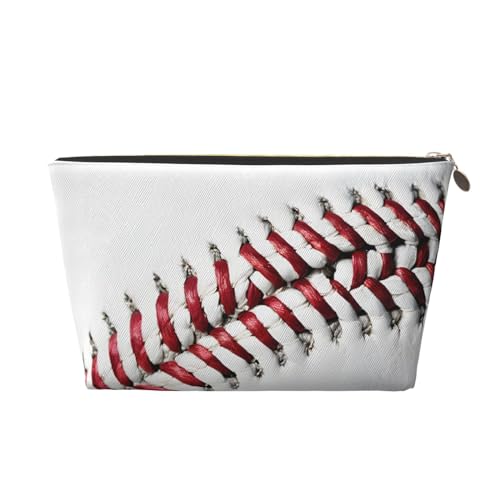Kosmetiktasche für Damen mit Aufdruck, große Kapazität, Reise-Kosmetiktasche, wasserdichte Kulturtasche aus Leder (Baseball-Spitze, Nahaufnahme) von peiyeety
