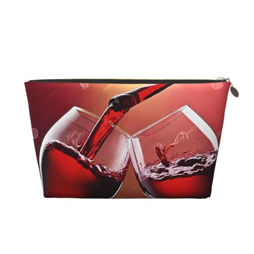 Kosmetiktasche für Damen mit Aufdruck, große Kapazität, Reise-Kosmetiktasche, wasserdichte Kulturtasche aus Leder (Rotweinglas Cheers) von peiyeety