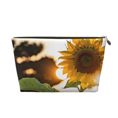 Kosmetiktasche für Damen mit Aufdruck, große Kapazität, Reise-Kosmetiktasche, wasserdichte Kulturtasche aus Leder (Sonnenblumen und Sonne) von peiyeety