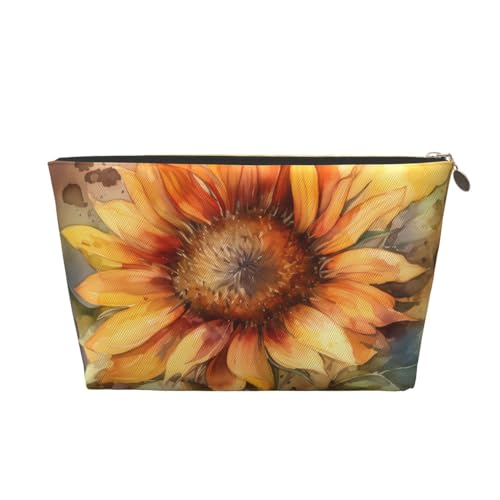 Kosmetiktasche für Damen mit Aufdruck, große Kapazität, Reise-Kosmetiktasche, wasserdichte Kulturtasche aus Leder (Sonnenblumenmuster) von peiyeety