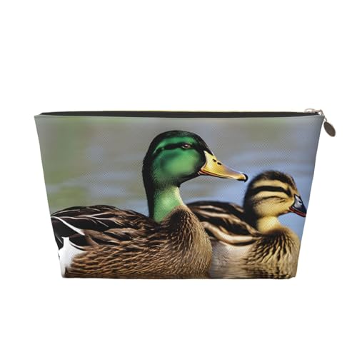 Kosmetiktasche für Damen mit Aufdruck, große Kapazität, Reise-Kosmetiktasche, wasserdichte Kulturtasche aus Leder (Stockente) von peiyeety