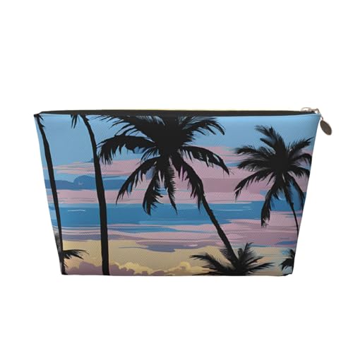 Kosmetiktasche für Damen mit Aufdruck, große Kapazität, Reise-Kosmetiktasche, wasserdichte Kulturtasche aus Leder (Tropischer Sonnenuntergang) von peiyeety