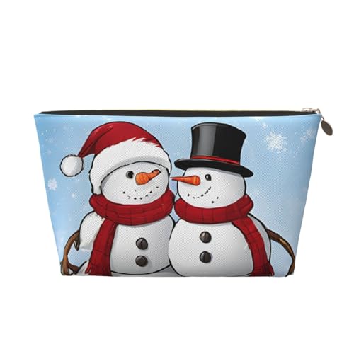 Kosmetiktasche für Damen mit Aufdruck, große Kapazität, Reise-Kosmetiktasche, wasserdichte Kulturtasche aus Leder (Weihnachten, Weihnachtsmann, Schneemann) von peiyeety