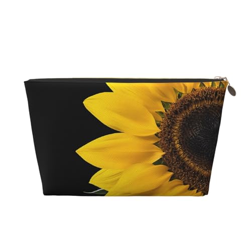 Kosmetiktasche für Damen mit Aufdruck, große Kapazität, Reise-Kosmetiktasche, wasserdichte Kulturtasche aus Leder (Wildblume, Sonnenblume) von peiyeety