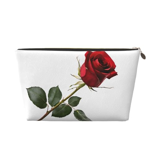 Kosmetiktasche für Damen mit Aufdruck, große Kapazität, Reise-Kosmetiktasche, wasserdichte Kulturtasche aus Leder (eine rote Rose) von peiyeety