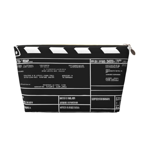 Kosmetiktasche für Damen mit Aufdruck, große Kapazität, Reise-Kosmetiktasche aus Leder, wasserdicht, Kulturbeutel, Geldbörse (Classic Movie Clapboard Black) von peiyeety
