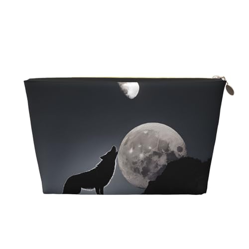 Kosmetiktasche für Damen mit Aufdruck, große Kapazität, Reise-Kosmetiktasche aus Leder, wasserdicht, Kulturbeutel, Geldbörse (Wolf Night Moon) von peiyeety