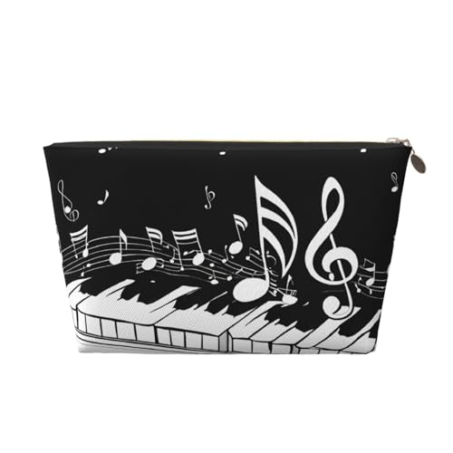 Kosmetiktasche für Damen mit Aufdruck, große Kapazität, Reise-Kosmetiktasche aus Leder, wasserdicht, Kulturbeutel, Geldbörse (schwarz-weiße Musiknote) von peiyeety
