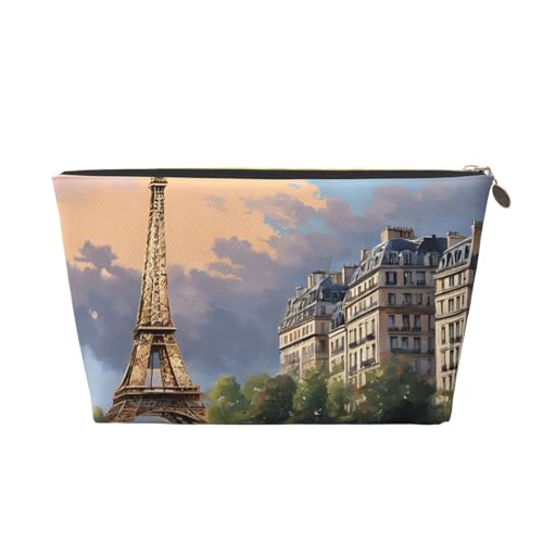 Kosmetiktasche für Damen mit Aufdruck, große Kapazität, Reisekosmetiktasche, wasserdichte Kulturtasche aus Leder, Geldbörse (Romantischer Pariser Eiffelturm) von peiyeety
