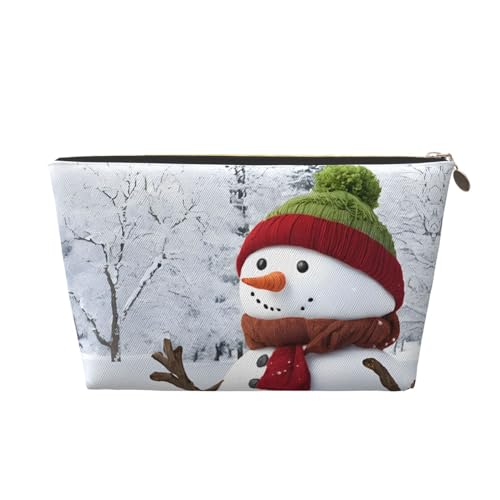 Kosmetiktasche für Damen mit Aufdruck, große Kapazität, Reisekosmetiktasche, wasserdichte Kulturtasche aus Leder (Frohe Weihnachten mit fröhlichem Schneemann) von peiyeety