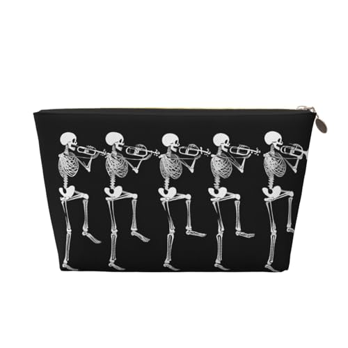 Kosmetiktasche für Damen mit Aufdruck, große Kapazität, Reisekosmetiktasche, wasserdichte Kulturtasche aus Leder (Halloween-Skelett-Totenkopf) von peiyeety