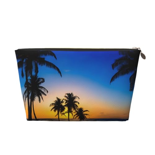 Kosmetiktasche für Damen mit Aufdruck, große Kapazität, Reisekosmetiktasche, wasserdichte Kulturtasche aus Leder (Hawaii, Strand, Sonnenuntergang) von peiyeety