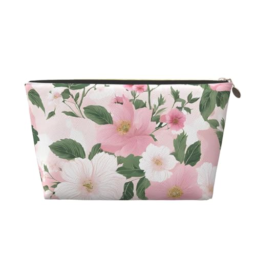 Kosmetiktasche für Damen mit Aufdruck, große Kapazität, Reisekosmetiktasche, wasserdichte Kulturtasche aus Leder (Pflanzen, Blumen) von peiyeety