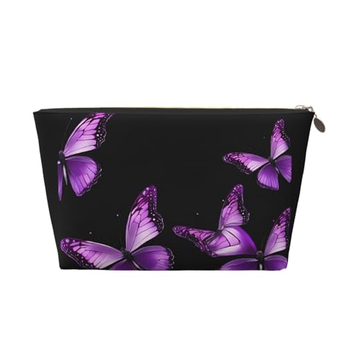 Kosmetiktasche für Damen mit Aufdruck, große Kapazität, Reisekosmetiktasche, wasserdichte Kulturtasche aus Leder (Schmetterlingslila) von peiyeety