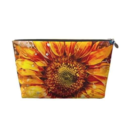 Kosmetiktasche für Damen mit Aufdruck, große Kapazität, Reisekosmetiktasche, wasserdichte Kulturtasche aus Leder (Sonnenblumen-Aufdruck) von peiyeety