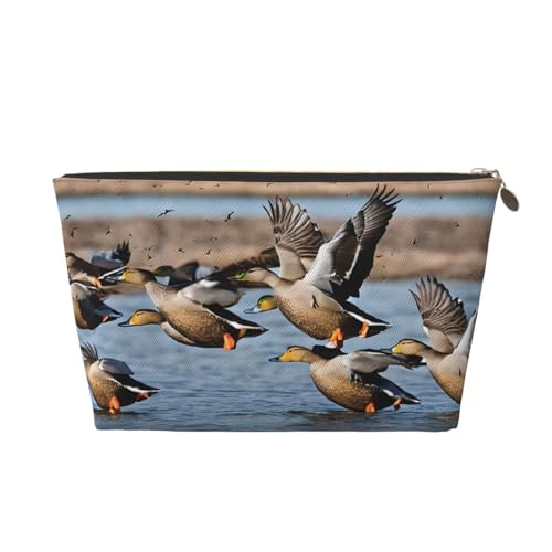 Kosmetiktasche für Damen mit Aufdruck, große Kapazität, Reisekosmetiktasche, wasserdichte Kulturtasche aus Leder (Stockenten) von peiyeety
