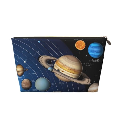 Kosmetiktasche für Damen mit Aufdruck, große Kapazität, Reisekosmetiktasche, wasserdichte Kulturtasche aus Leder (Weltraum-Sonnensystem) von peiyeety