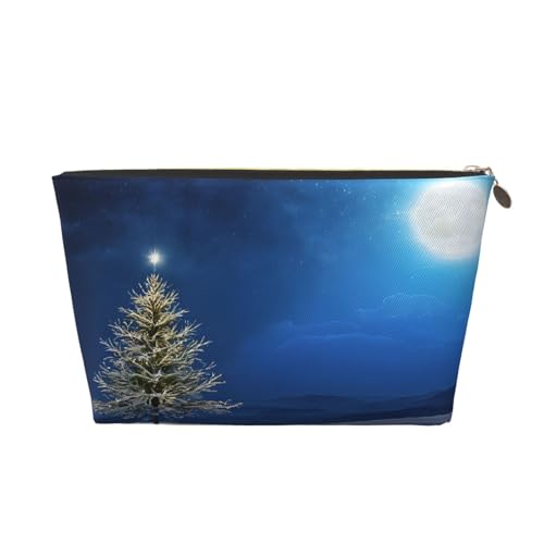 Kosmetiktasche für Damen mit Aufdruck, großes Fassungsvermögen, Reise-Kosmetiktasche aus Leder, wasserdicht, Kulturbeutel, Geldbörse (Blaue Weihnachtsschneeflocke) von peiyeety