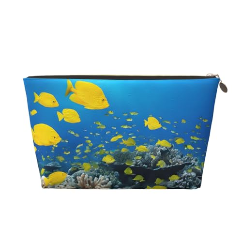 Kosmetiktasche für Damen mit Aufdruck, großes Fassungsvermögen, Reise-Kosmetiktasche aus Leder, wasserdicht, Kulturbeutel, Geldbörse (Bunter Fisch) von peiyeety
