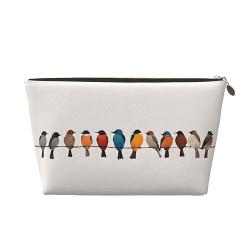 Kosmetiktasche für Damen mit Aufdruck, großes Fassungsvermögen, Reise-Kosmetiktasche aus Leder, wasserdicht, Kulturbeutel, Geldbörse (Bunter Vogel) von peiyeety