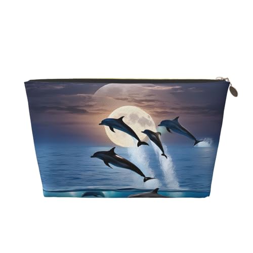 Kosmetiktasche für Damen mit Aufdruck, großes Fassungsvermögen, Reise-Kosmetiktasche aus Leder, wasserdicht, Kulturbeutel, Geldbörse (Delfin) von peiyeety
