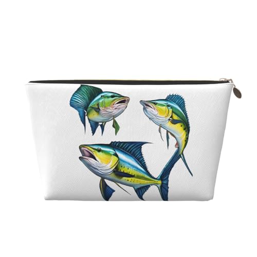 Kosmetiktasche für Damen mit Aufdruck, großes Fassungsvermögen, Reise-Kosmetiktasche aus Leder, wasserdicht, Kulturbeutel, Geldbörse (Fischkunst) von peiyeety