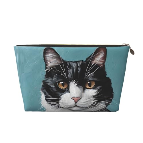 Kosmetiktasche für Damen mit Aufdruck, großes Fassungsvermögen, Reise-Kosmetiktasche aus Leder, wasserdicht, Kulturbeutel, Geldbörse (Katze) von peiyeety