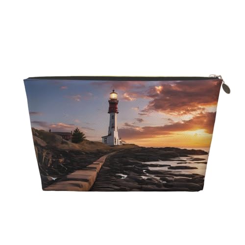 Kosmetiktasche für Damen mit Aufdruck, großes Fassungsvermögen, Reise-Kosmetiktasche aus Leder, wasserdicht, Kulturbeutel, Geldbörse (Leuchtturm) von peiyeety