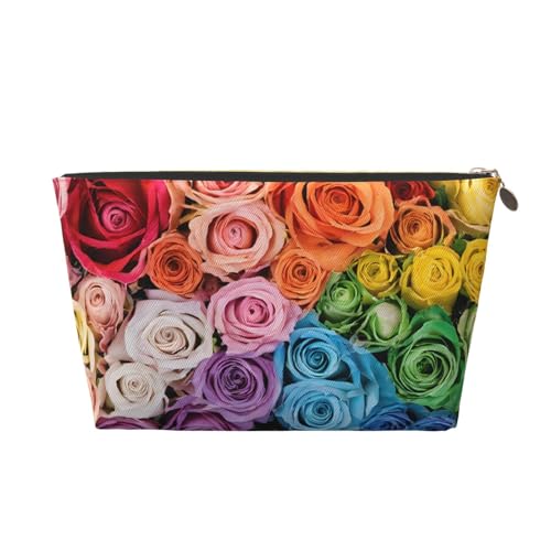 Kosmetiktasche für Damen mit Aufdruck, großes Fassungsvermögen, Reise-Kosmetiktasche aus Leder, wasserdicht, Kulturbeutel, Geldbörse (Regenbogenblumen) von peiyeety
