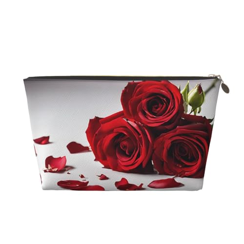 Kosmetiktasche für Damen mit Aufdruck, großes Fassungsvermögen, Reise-Kosmetiktasche aus Leder, wasserdicht, Kulturbeutel, Geldbörse (Rose) von peiyeety